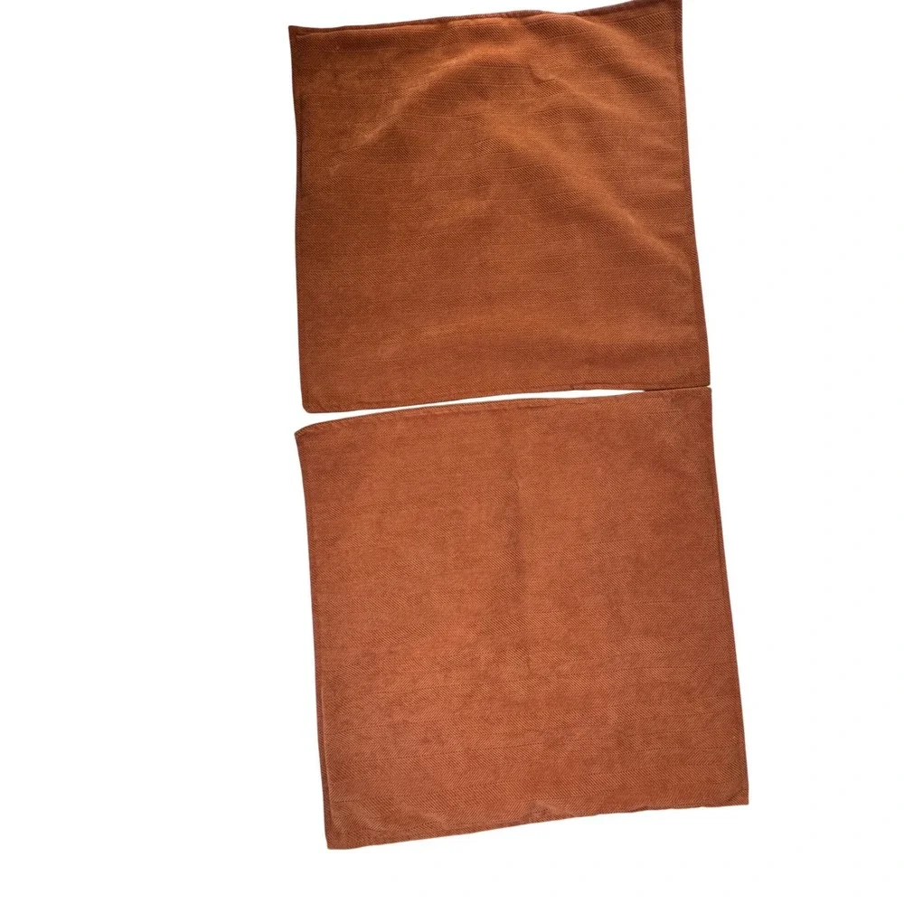 Set of 2 Burnt Orange Herringbone Pillow Covers 22x22 Heart‎ Zipper Pulls